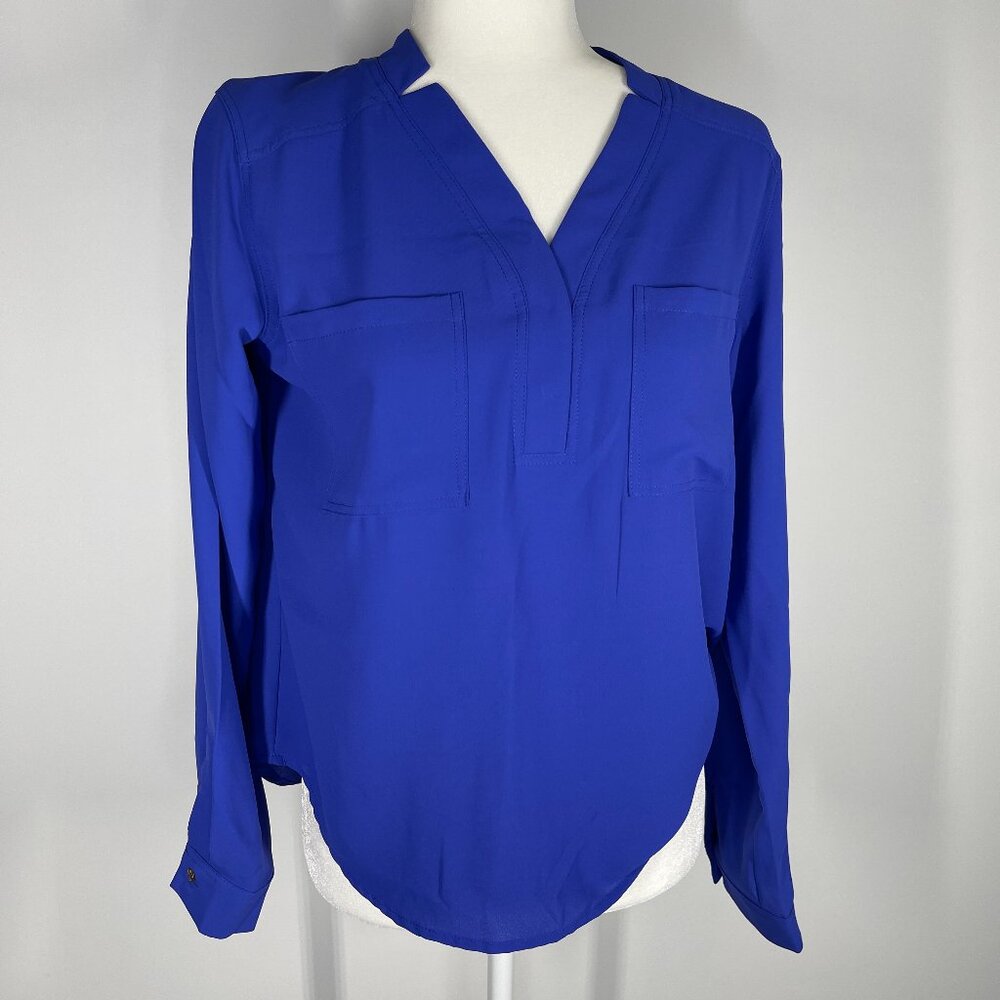 Nine West Purple V-neck Blouse with Rounded Hemline size Small